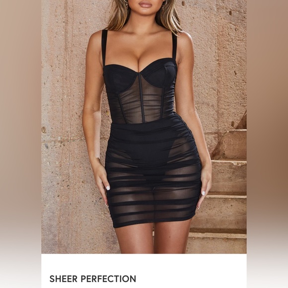 Black Sheer Mesh Mini Dress with Corset - Picture 1 of 5